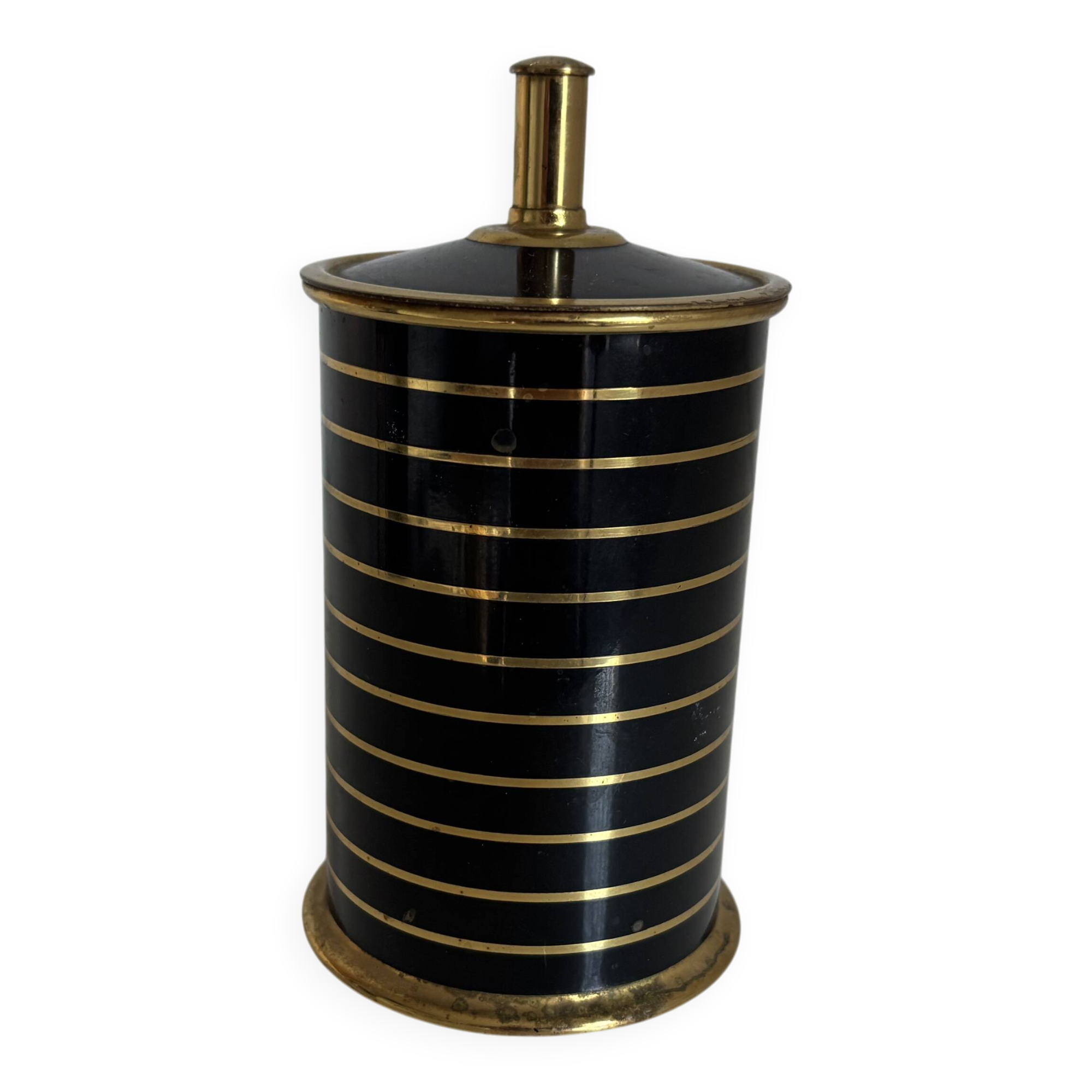 Vintage 1960 black cigarette case with gold stripes - 14 x 7 cm