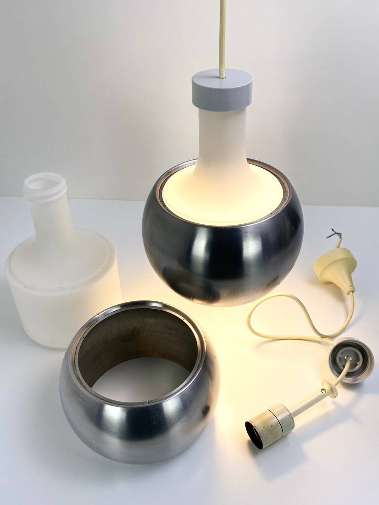 Glass and aluminum pendant light, design Rolf Krüger for Staff Leuchten, P118