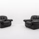 Fauteuils lounge vintage design italien en cuir noir de PelleRossi