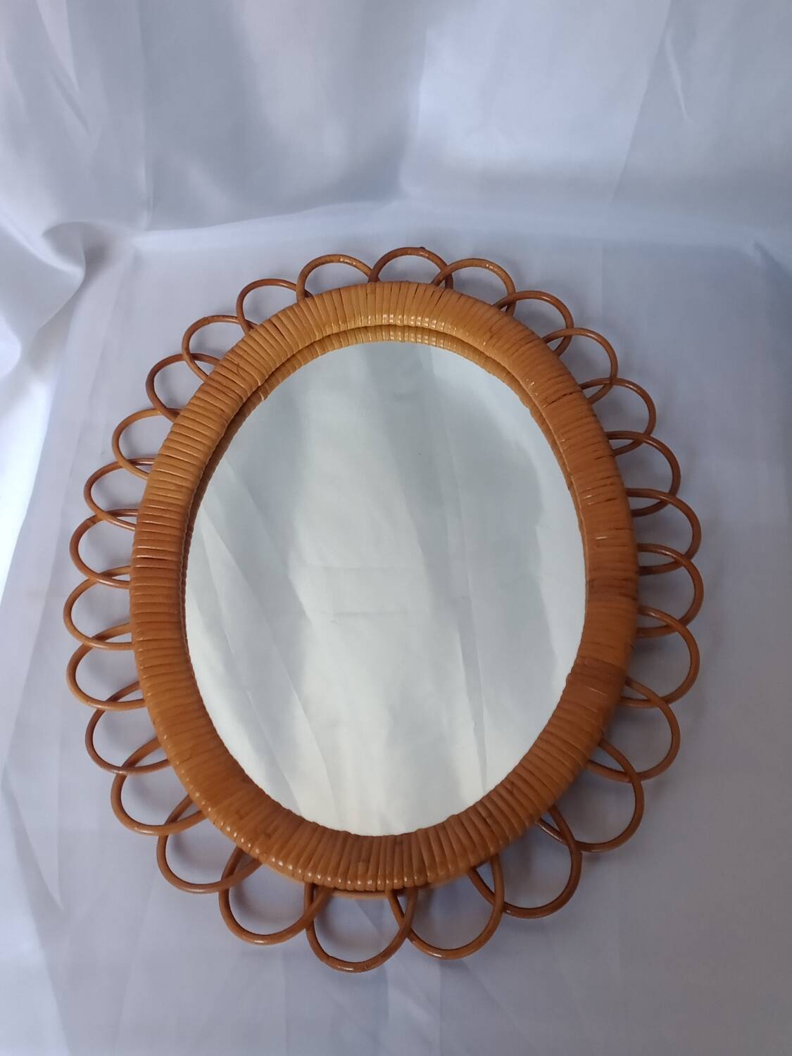 Oval rattan mirror from the 70s