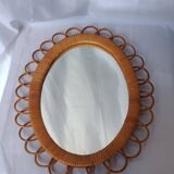 Oval rattan mirror from the 70s