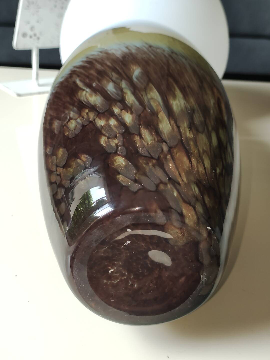 Large Cylindrical Vase in Murano Blown Art Glass/Gold Glitter
