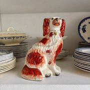 Staffordshire porcelain King Charles Cavalier dog in red, number 2, 19th century.