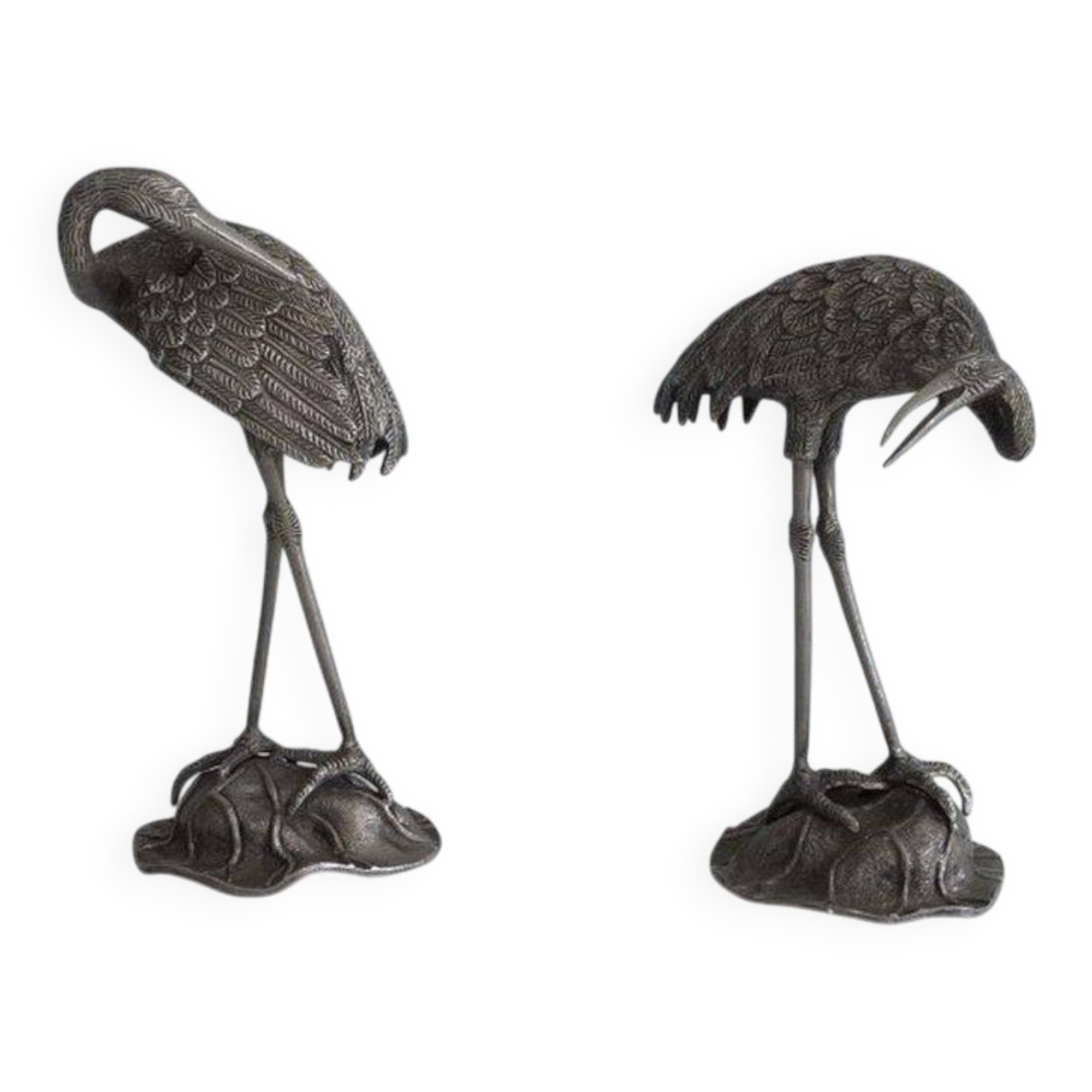 Pair of silver-plated herons