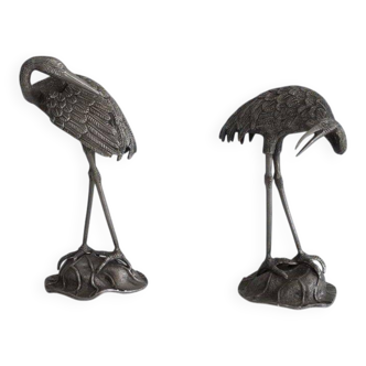 Pair of silver-plated herons