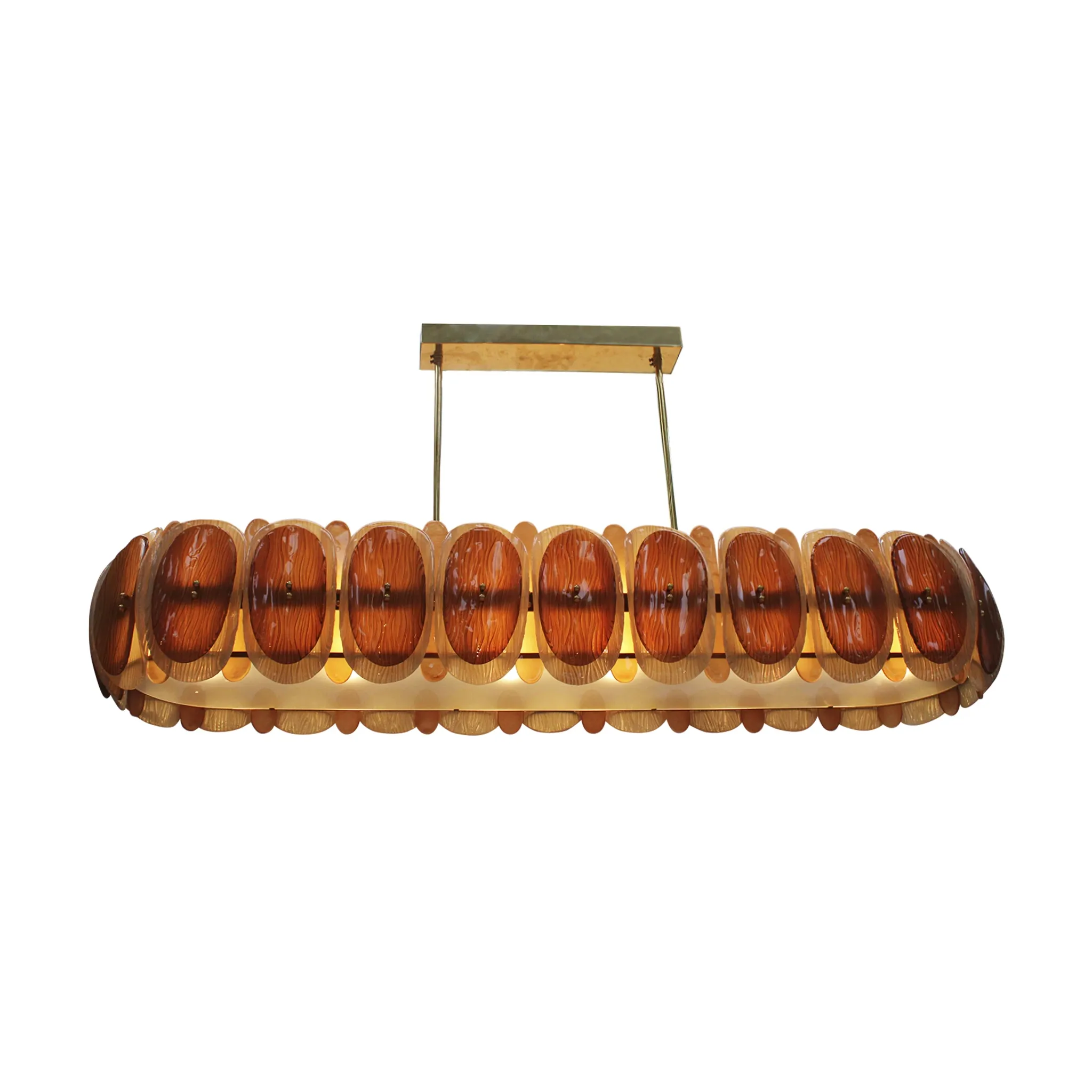 Midmodern Style Italian Brass Pendant Lamp, Brown And Beige Murano Glass