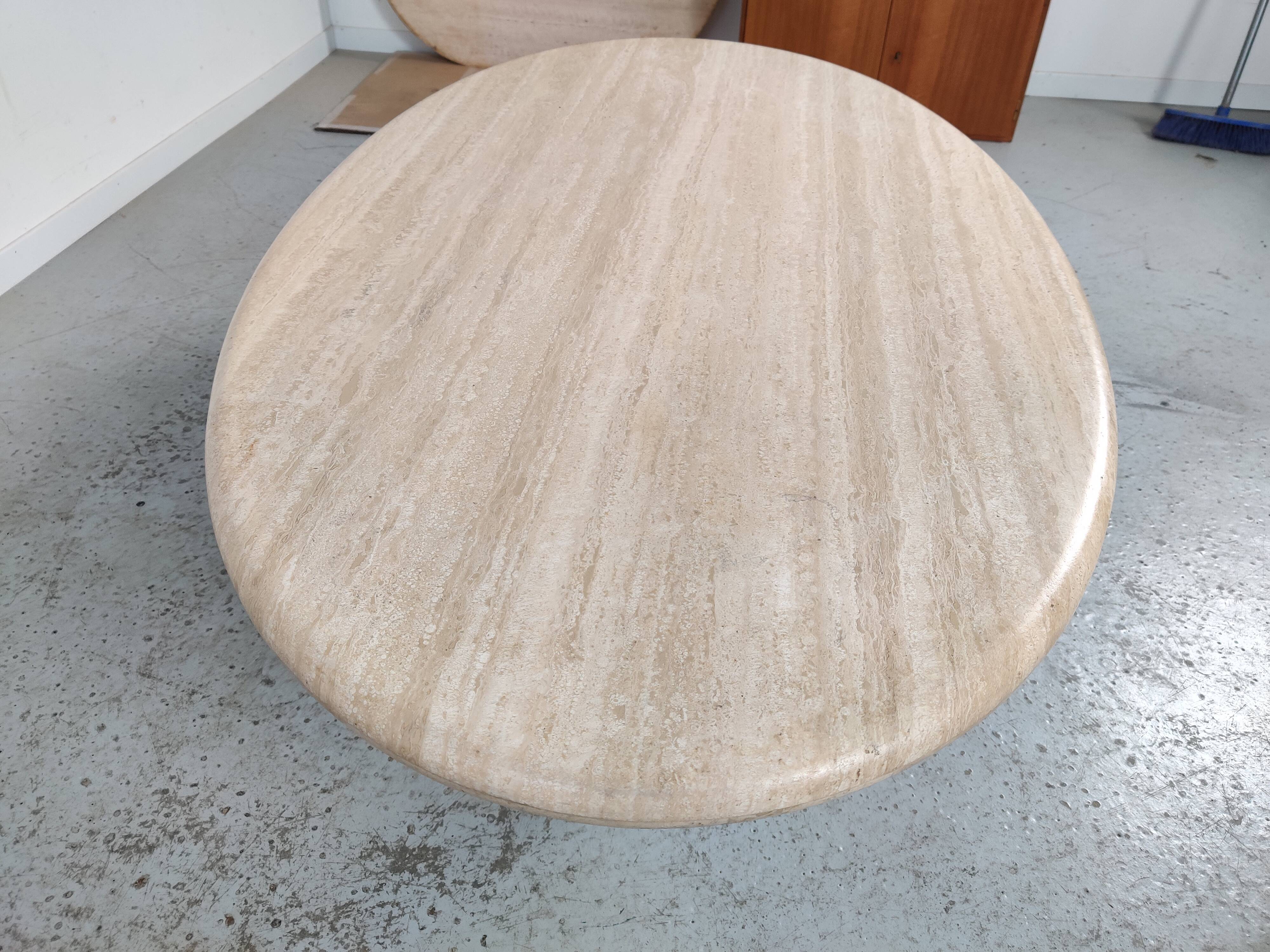 Oval travertine coffee table, 80s