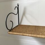 Wall shelf wicker and wrought iron 50s