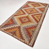 Deep Burgundy & Mustard Yellow Star Pattern Turkish Kilim Rug, 145x282 Cm