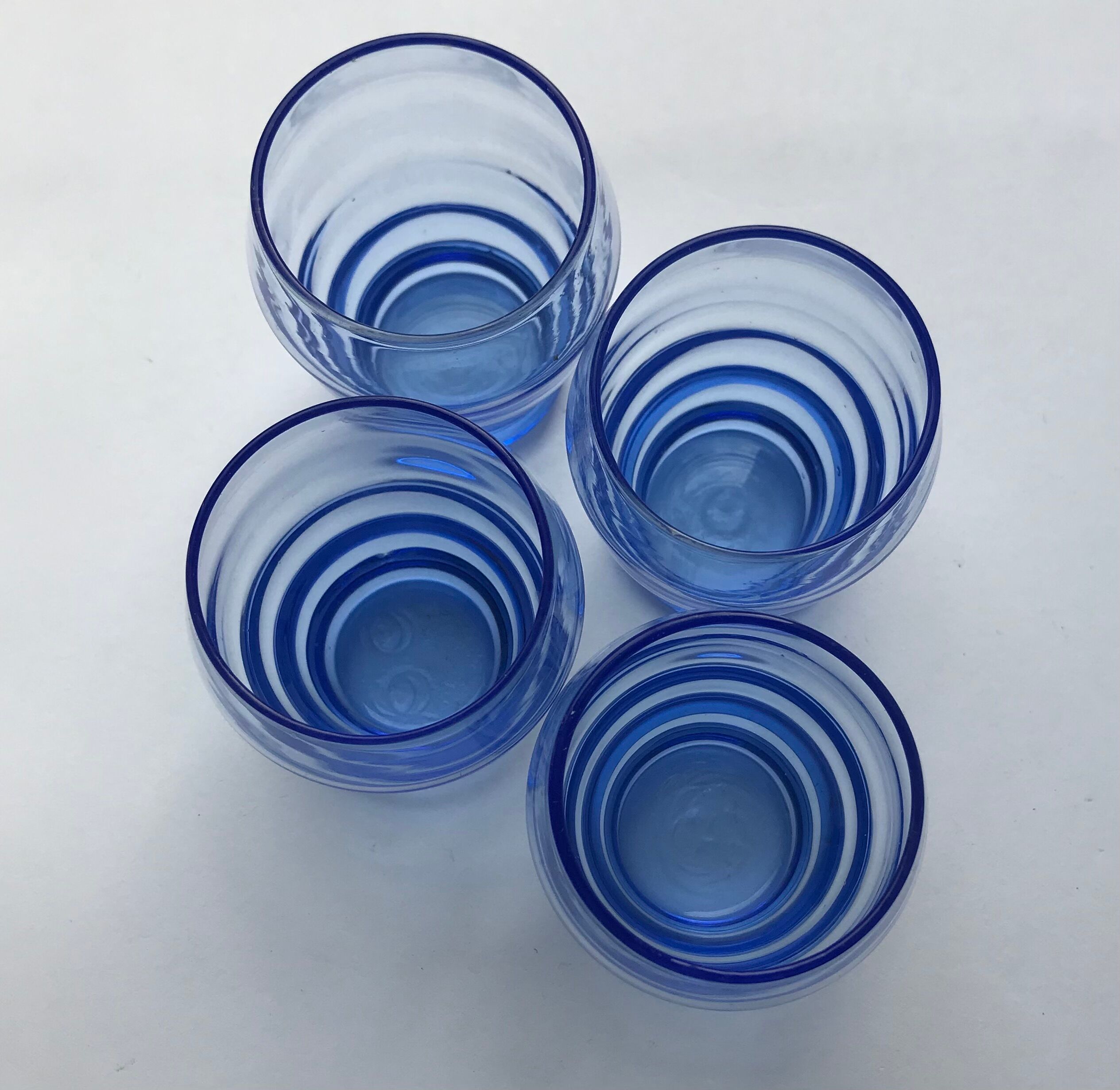 9 old blue glass liquor glasses