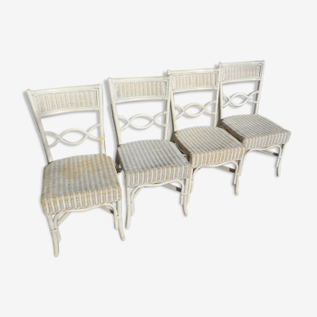 Set de 4 chaises blanches en rotin
