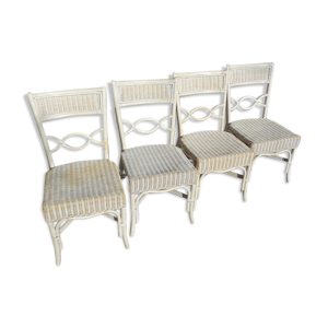 Set de 4 chaises blanches en rotin