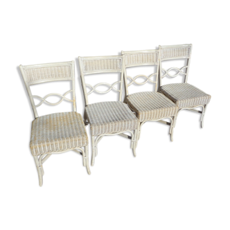 Set de 4 chaises blanches en rotin