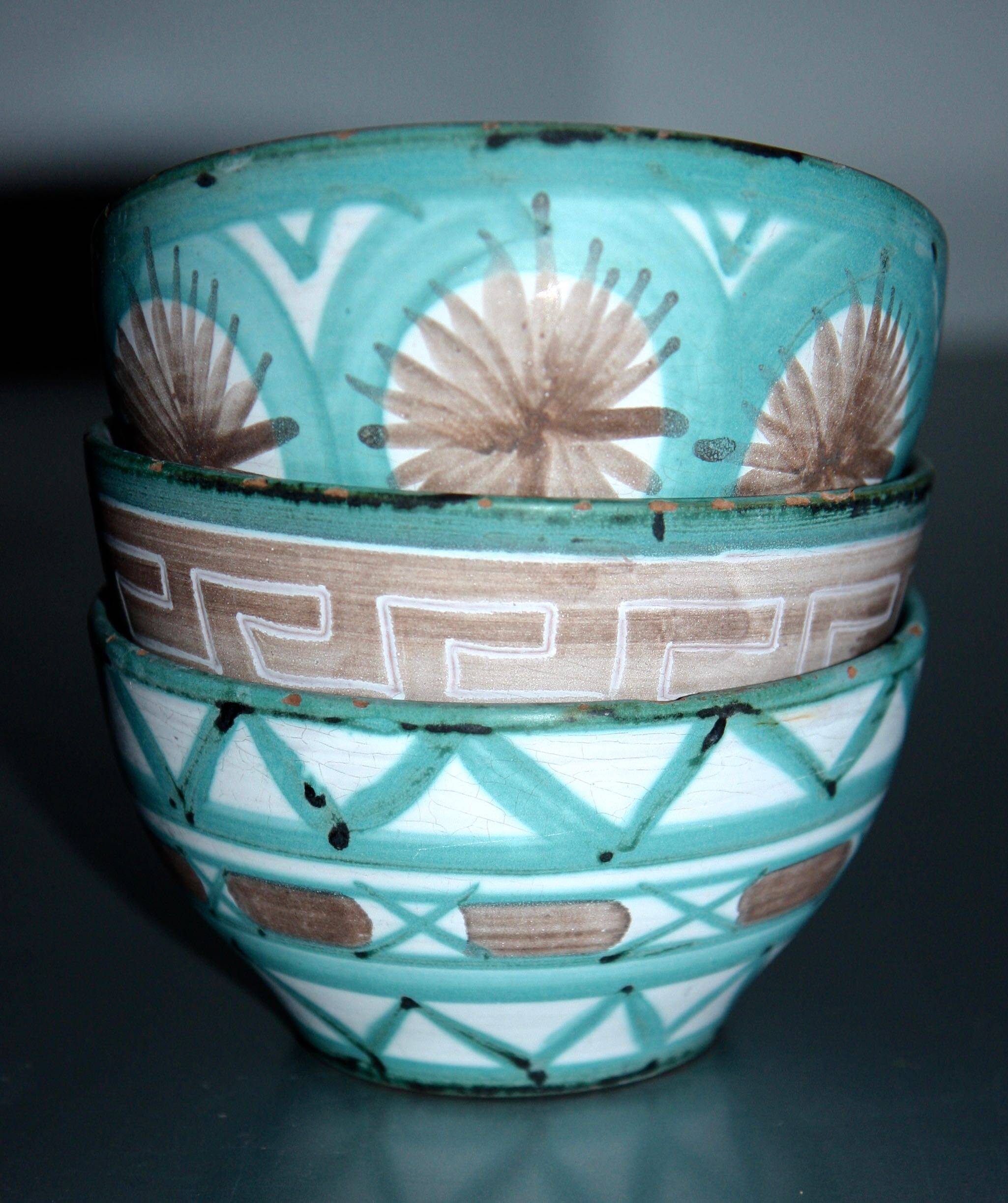 Three Robert Picault bowls, Vallauris ceramics from the 1950s.