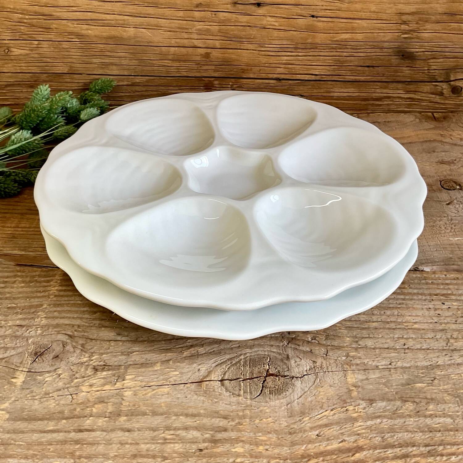 2 Apilco France porcelain oyster plates