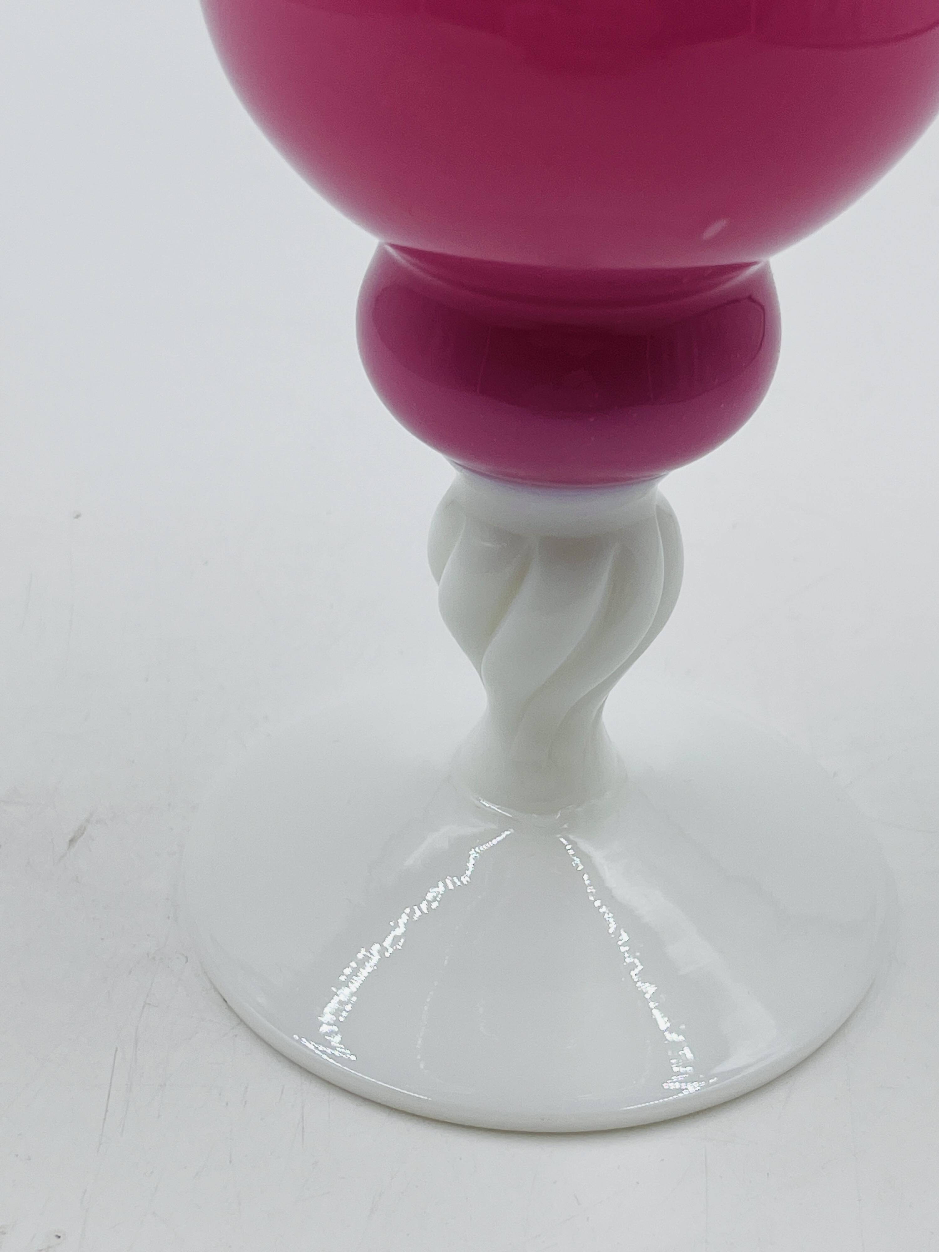 Pink and white opaline vase 31 cm