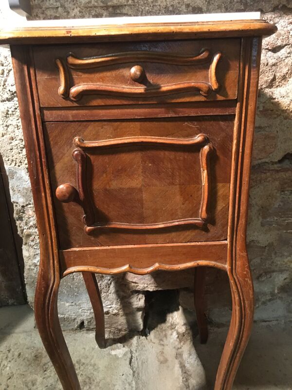 Table chevet noyer et marbre