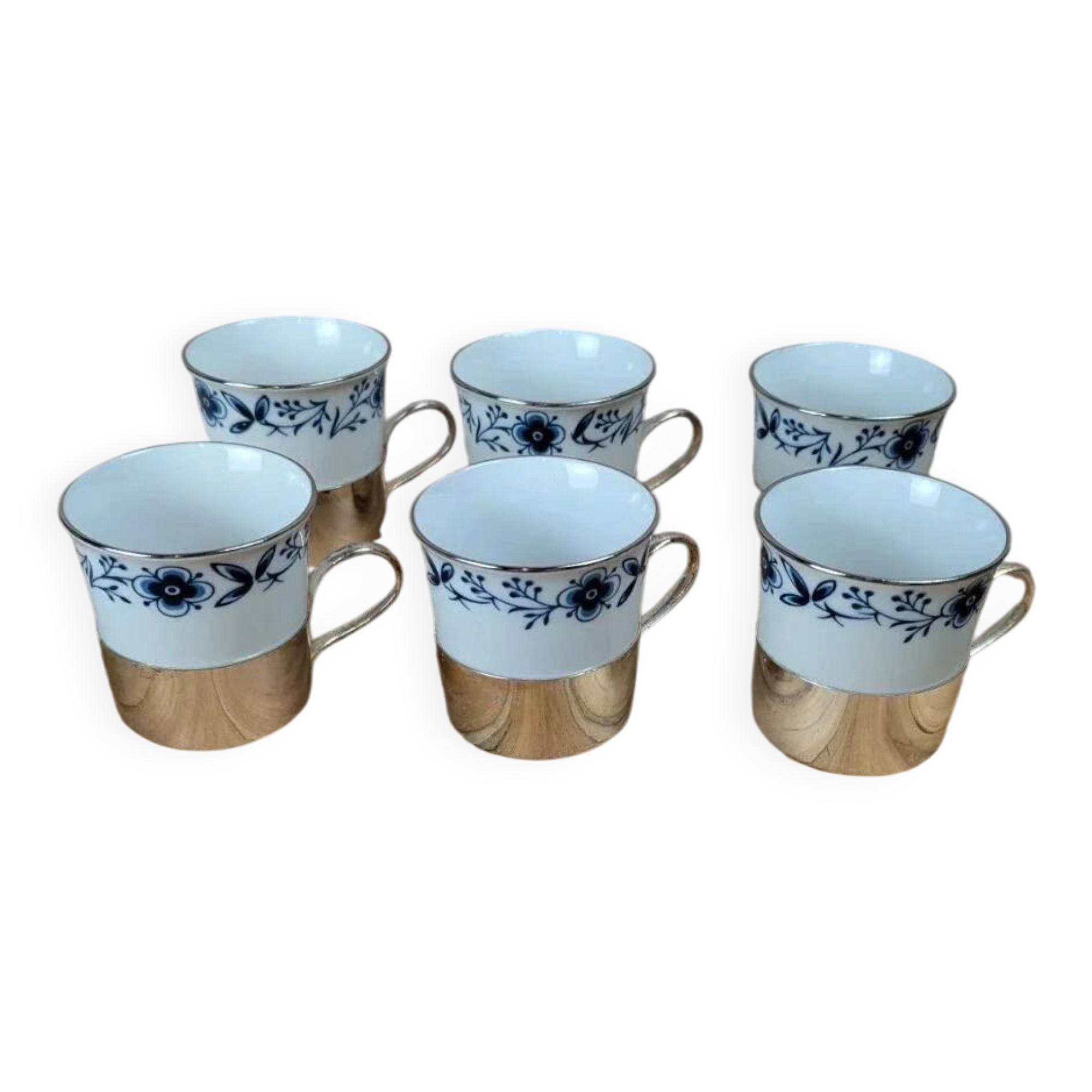 Set of 6 vintage porcelain and silver-plated cups