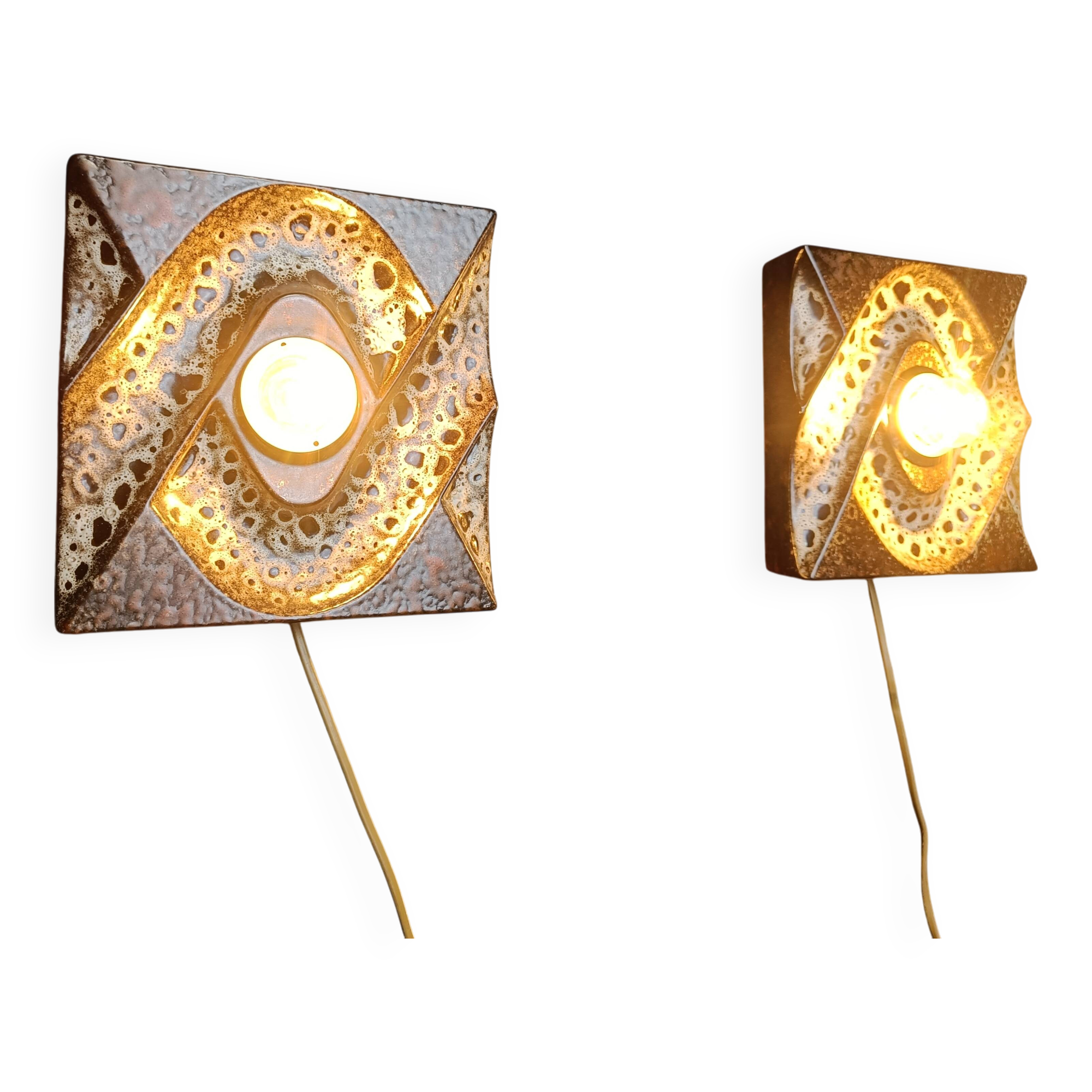 Pair of ceramic brutalist wall lamps by Pan Leuchten, 1960s