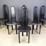 Set of 6 high back leather dining chairs, 1980s