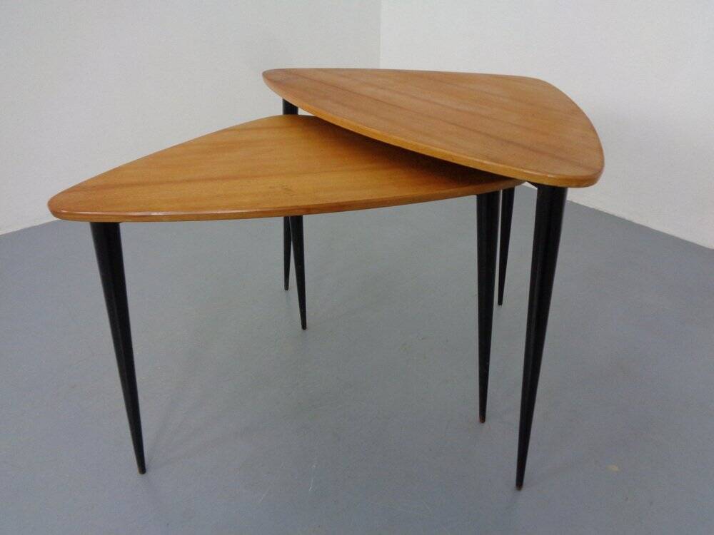 Mid-Century Triangular Birch Side Tables, 1960s, Set of 2