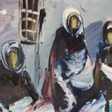 Original Swedish Mid-Century Oil on Canvas "Figures" by Erik Loo(1914-2004) - Vintage & Framed