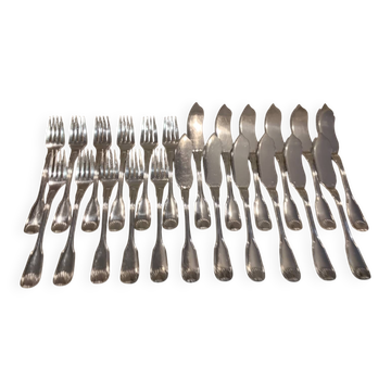 11 fish cutlery 23p silver plated metal goldsmith Cailar Bayard shell