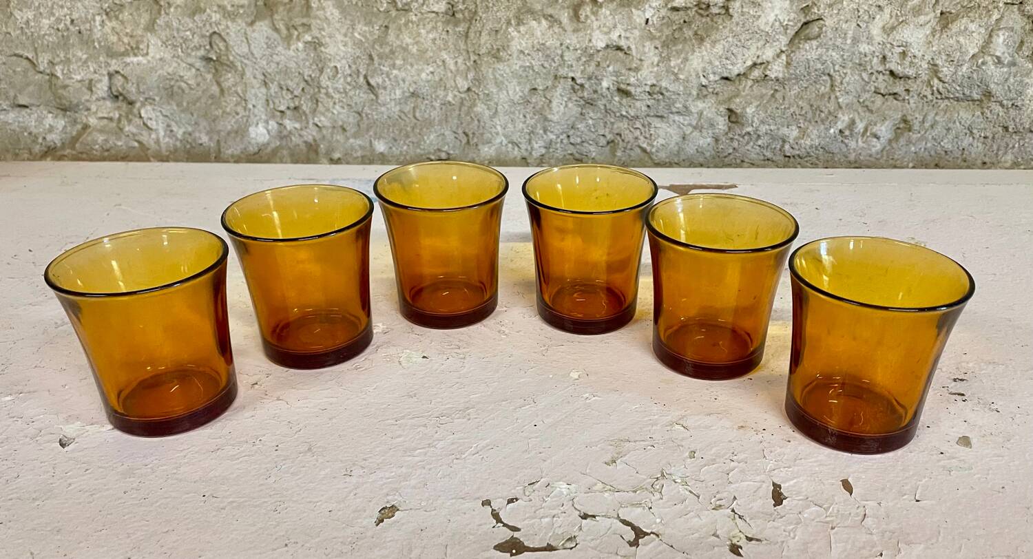 6 Duralex glasses, orange color