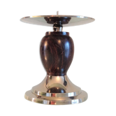 Candle holder in chrome and wood / vintage 70s