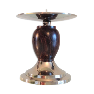 Candle holder in chrome and wood / vintage 70s