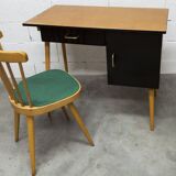 Baumann desk and its matching chair 1960 formica wood and black with green seat