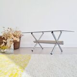 Table design basse chrome et verre années 70