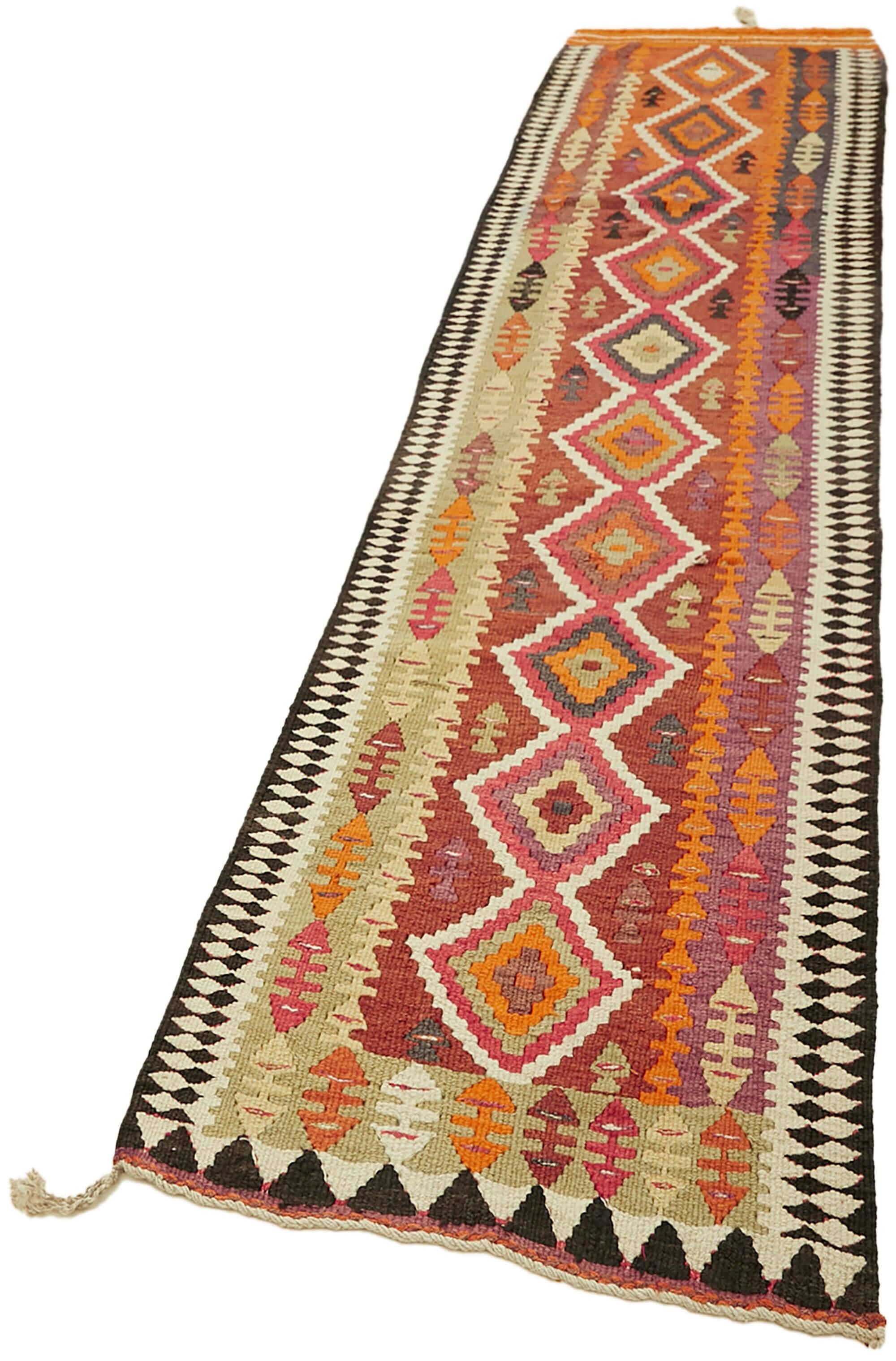 Turkish Handwoven Vintage Herki Kilim 86 cm x 365 cm