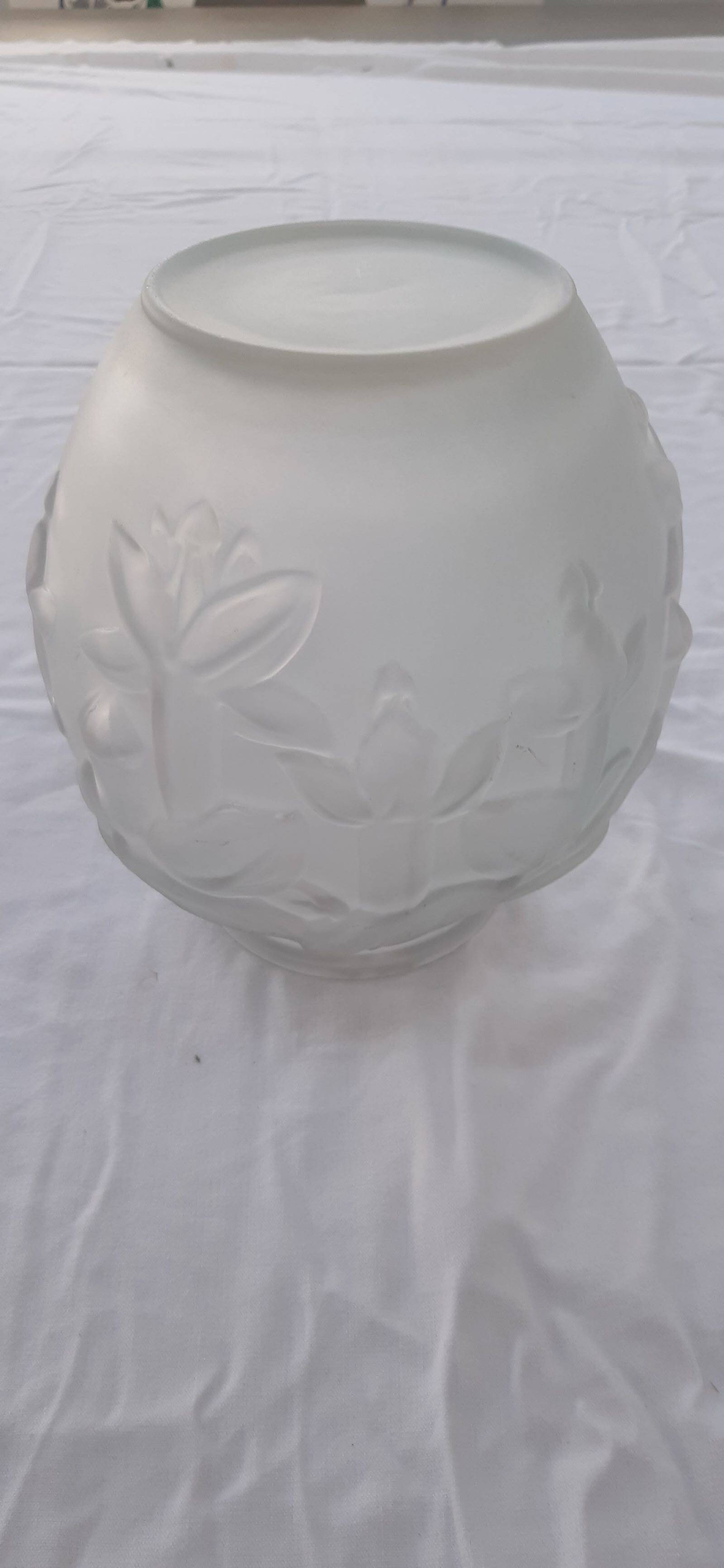 Ball vase with relief flower decoration, frosted glass