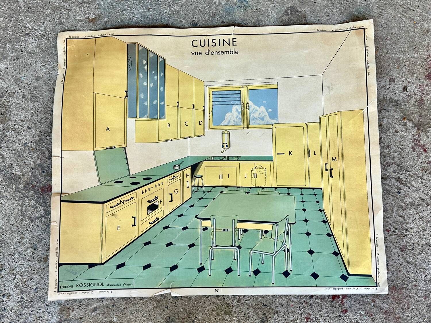 Vintage French educational school poster card 1960 - Rossignol - Cuisine