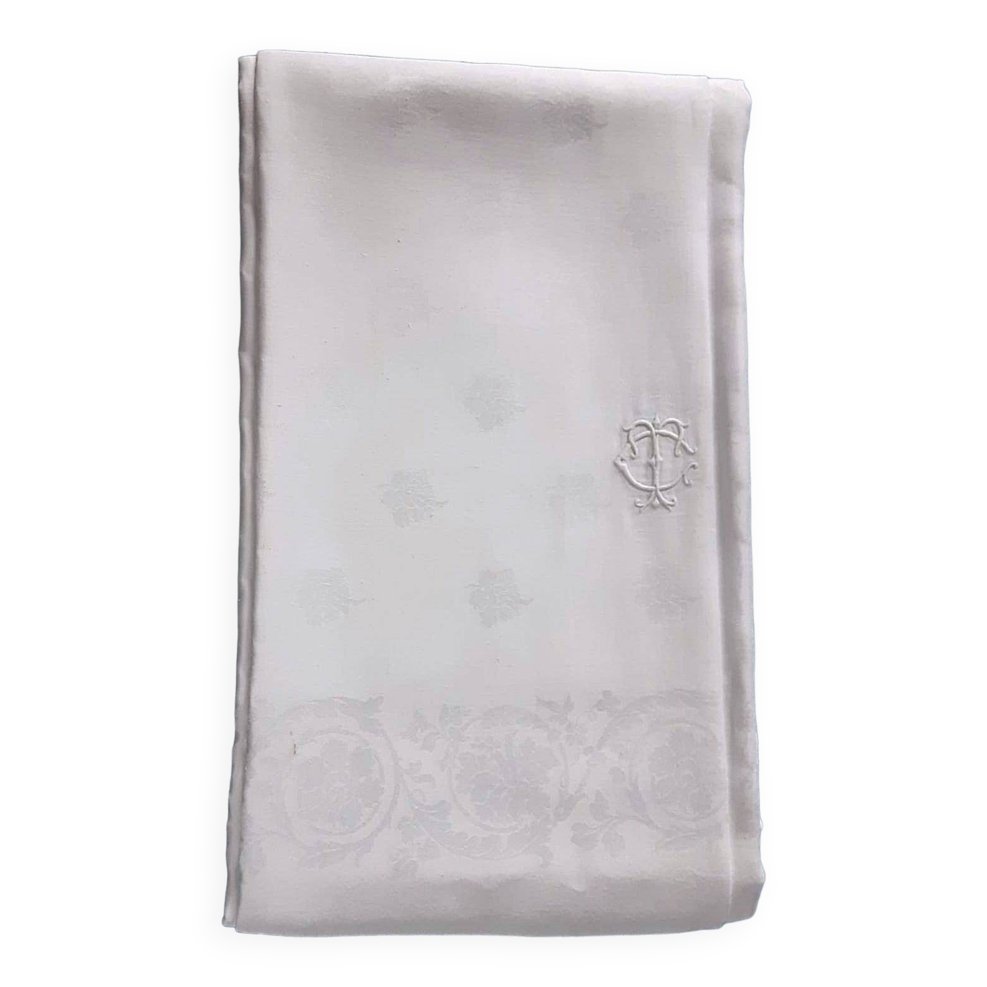 Party tablecloth - 2m30 x 5m30 - white damask monogrammed ct