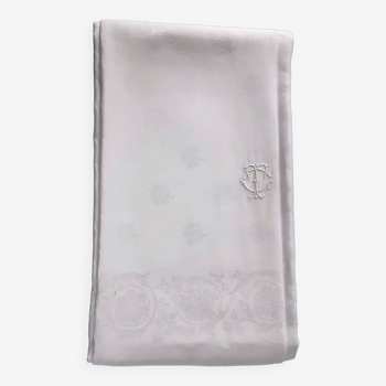 Party tablecloth - 2m30 x 5m30 - white damask monogrammed ct