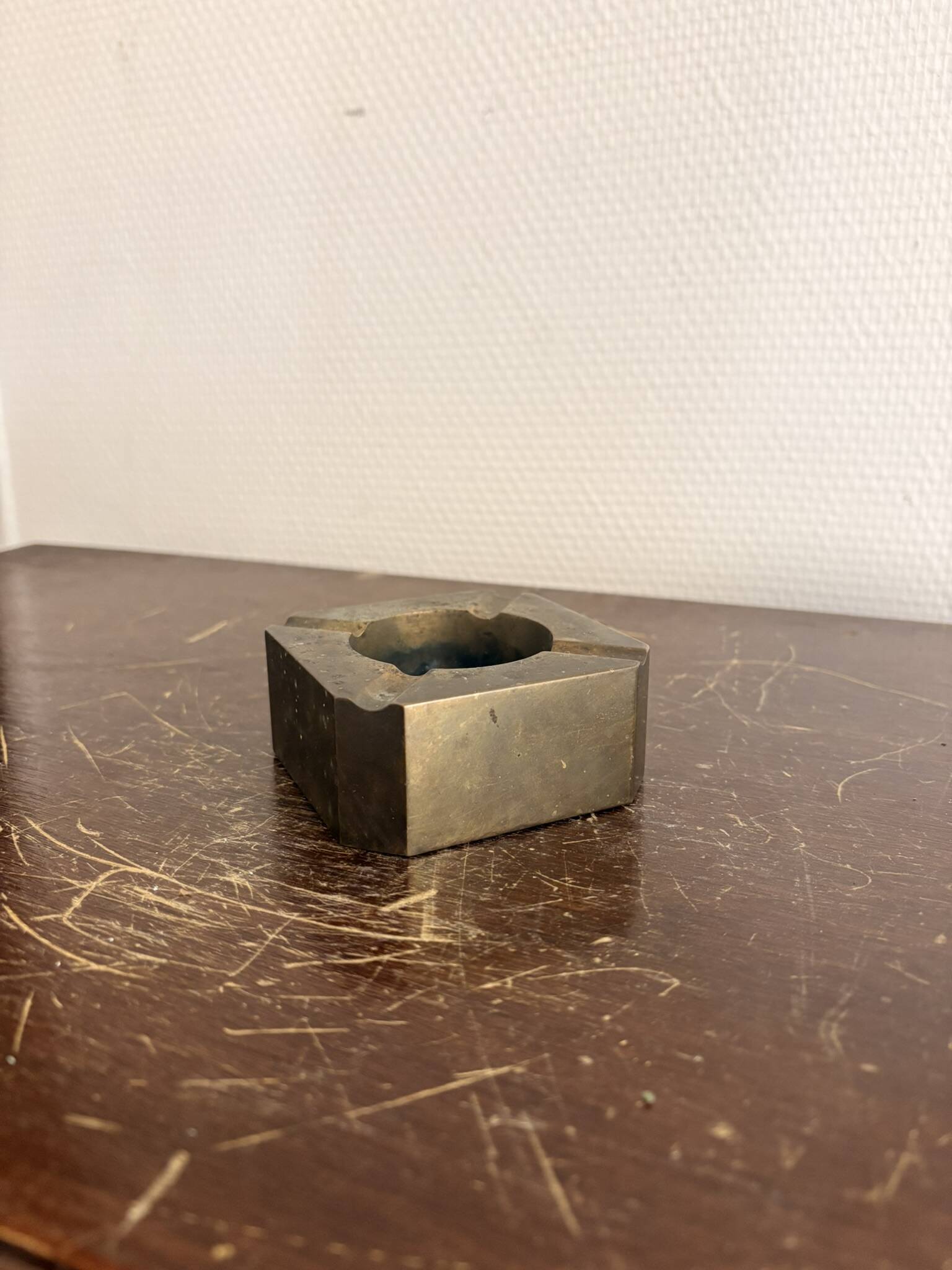 Vintage Geometric Brutalist Mid-Century Bronze Ashtray