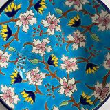 Small footed cup in Longwy enamel "Florence" blue