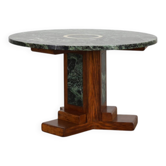 Art Deco Oak and Green Marble Coffee Table, France, 1920
