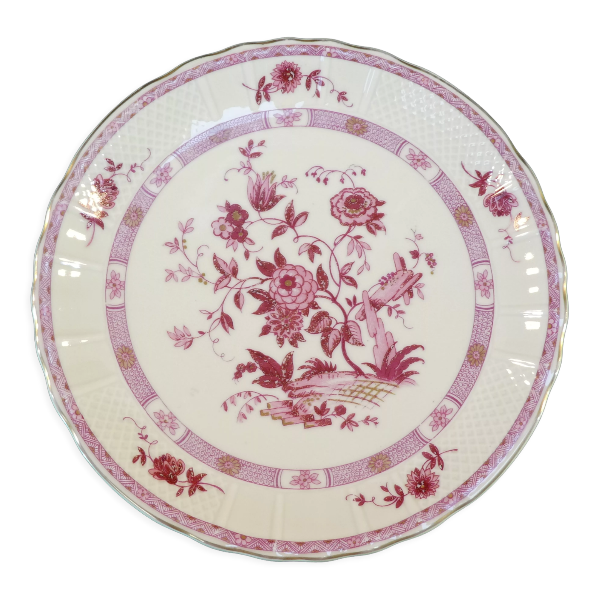Porcelain compotier bernardaud limoges decoration pink flower / purple