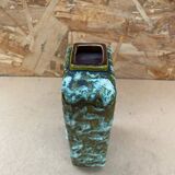 Antique marei vase rectangle shape fat lava green & white vintage