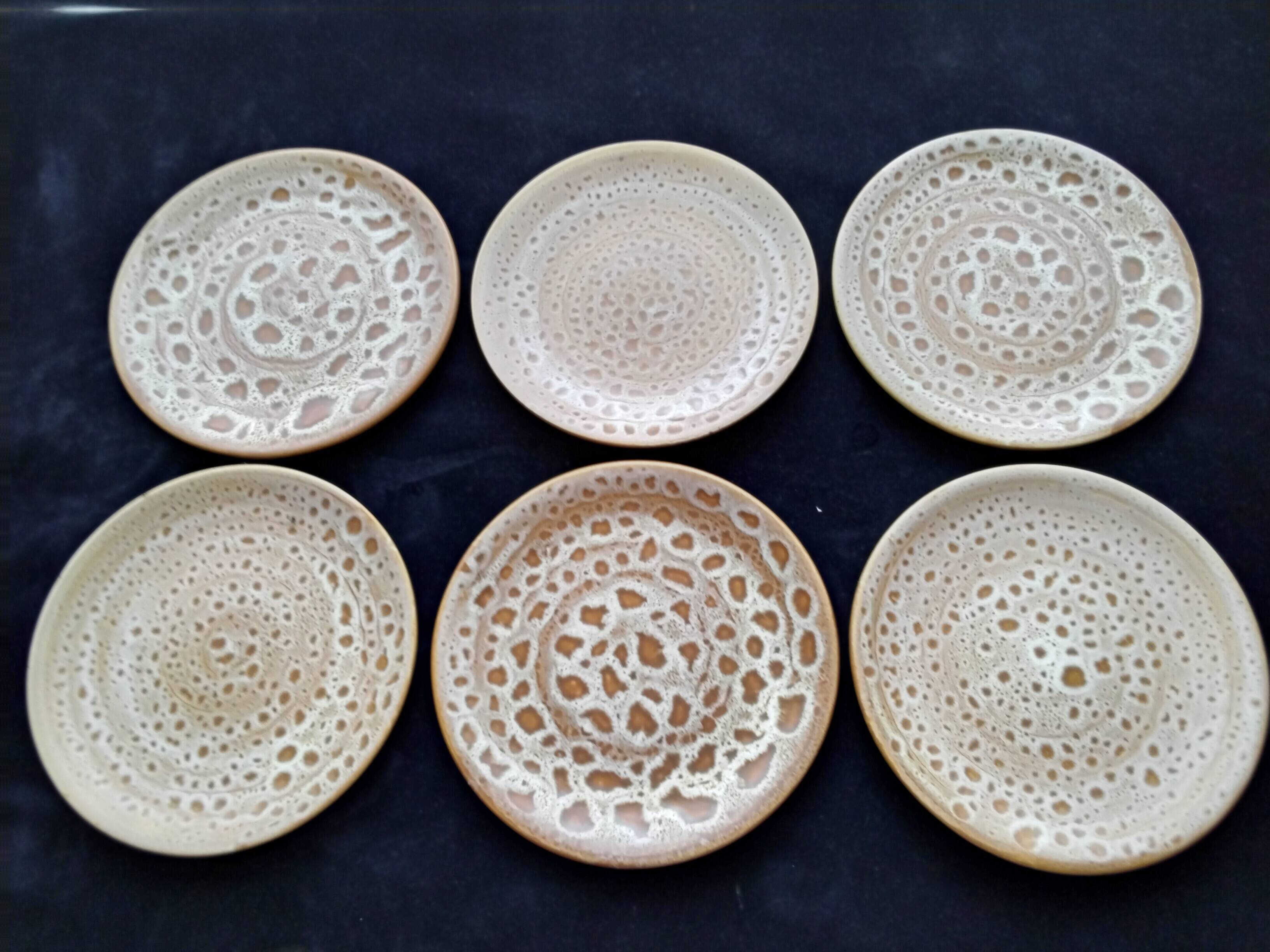 6 Niderviller earthenware dessert plates Fauve model