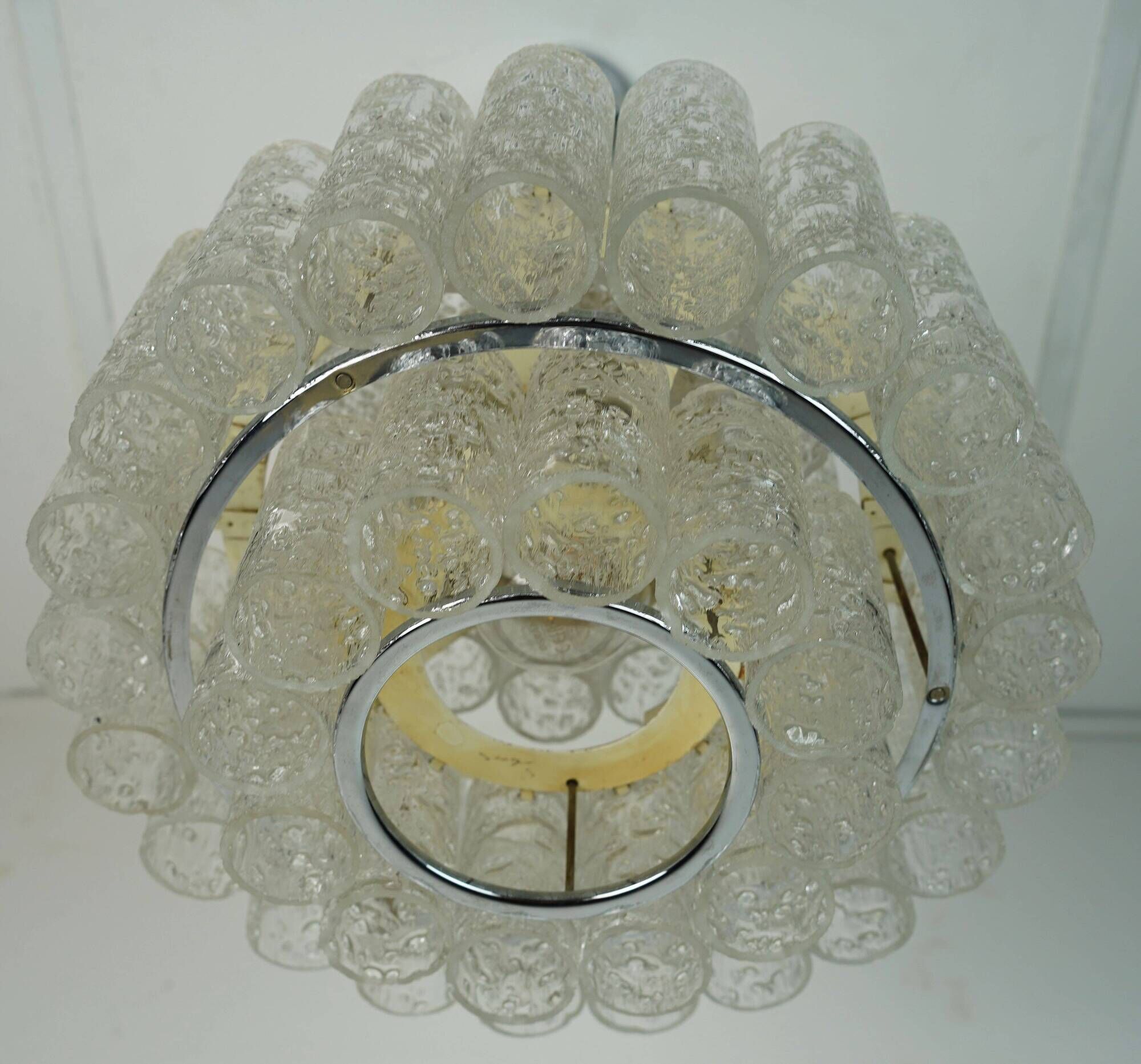 3-tier 1960s vintage mid century doria ice glass CHANDELIER with 45 glasses