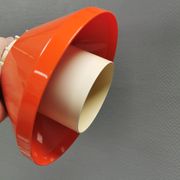 An orange pendant lamp made from hard-pressed ABS plastic. Denmark 1970s