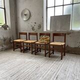 Set of 4 elm straw chairs from the 50s
