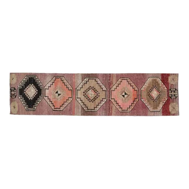 Vintage Turkish Oushak Wool Handmade Runner 74x352