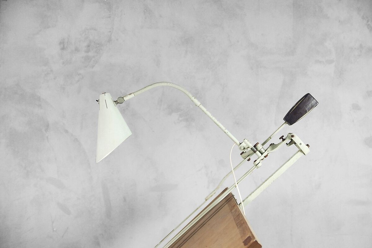 Dutch industrial drawing or architect's table witch lamp from rotanex-pool, 1950s