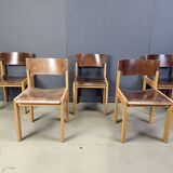 Mid-Century Brown and Birch Stacking Chairs set of 5