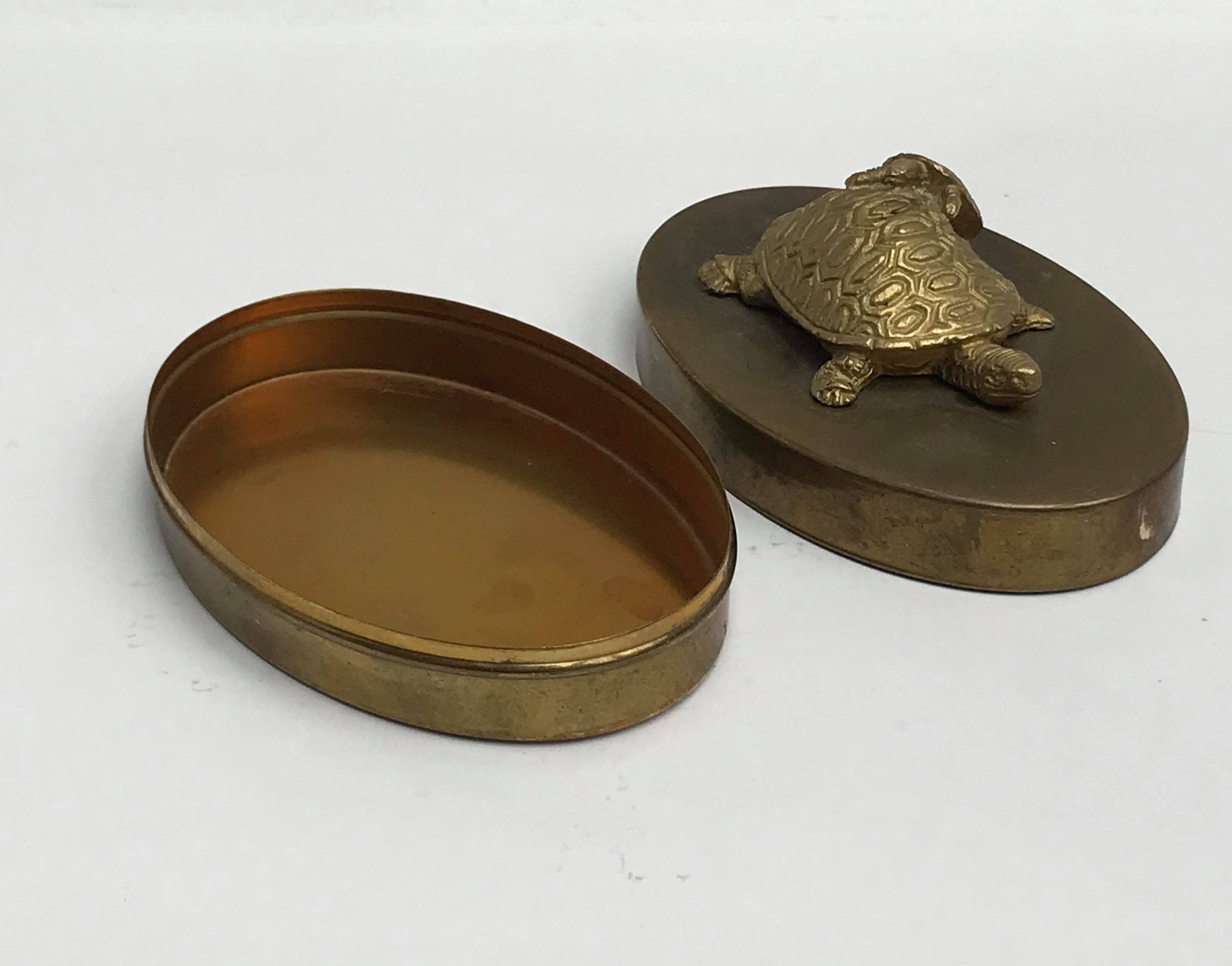 Bronze brass turtle box Decorative jewelry box vintage 50s oval lid